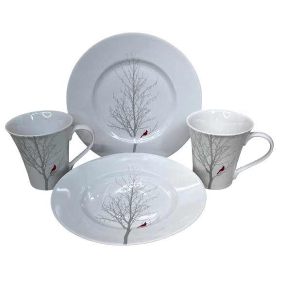 4 Pieces Noble Excellence Red Bird Cardinal Salad Plates Mugs - Picture 1 of 10